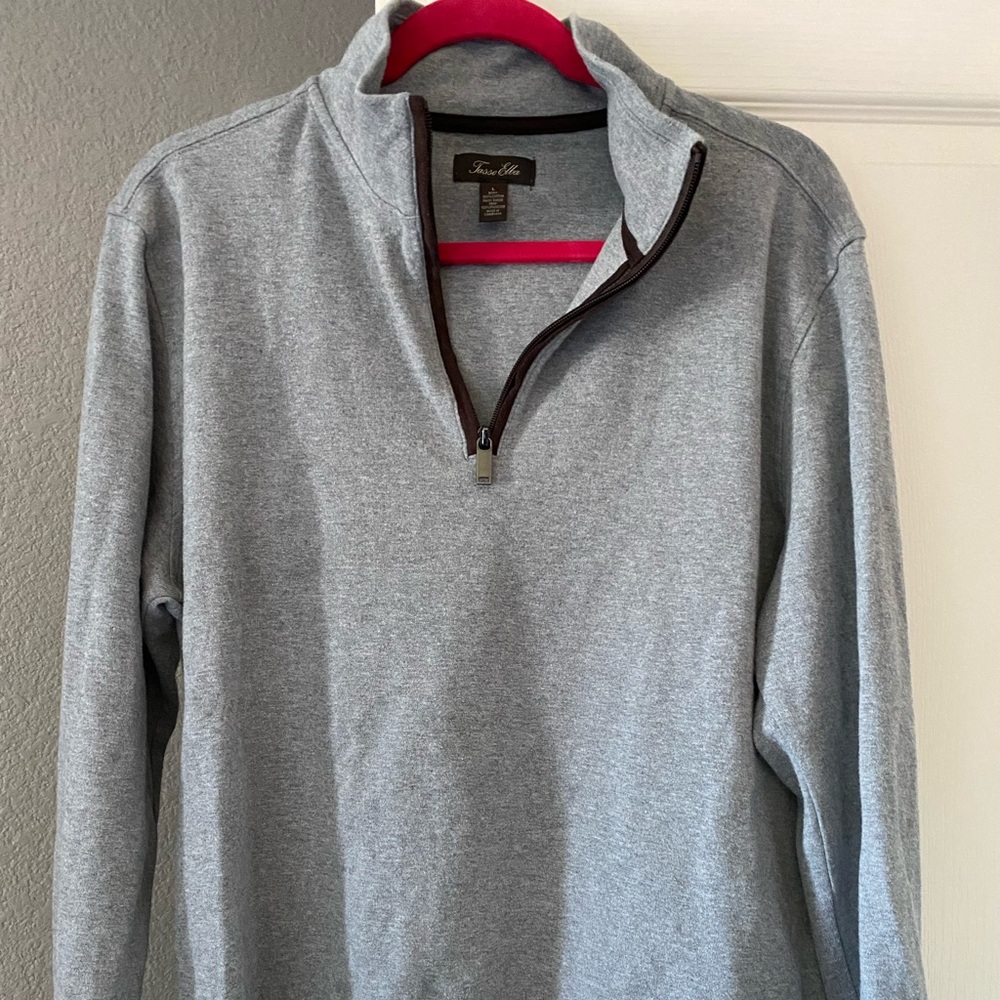 Taso Elba Mens Gray Cotton Pullover Sweater Size L